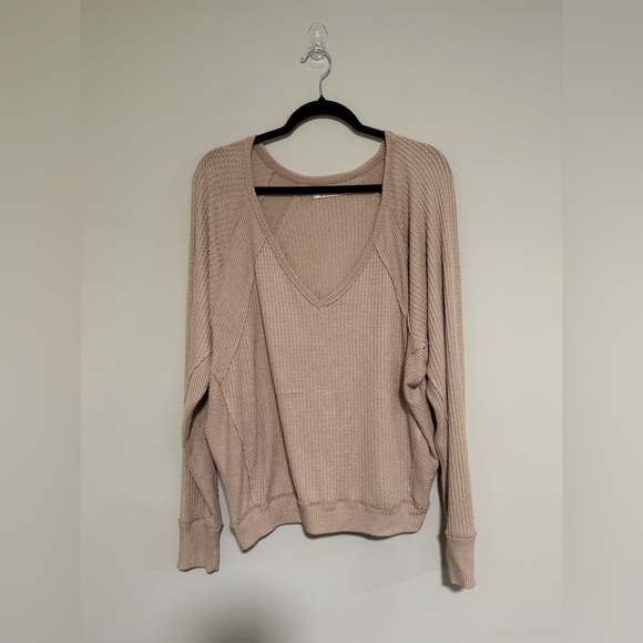 Free People Santa Clara Thermal Pullover Top Size Small Boho Cozy Oversized - Picture 1 of 10